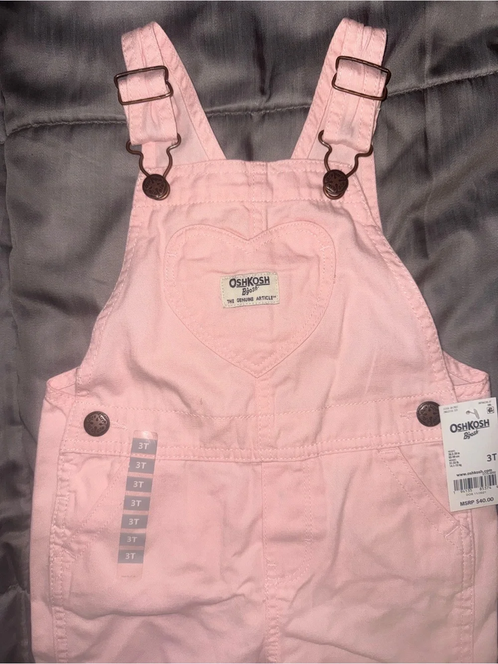 OshKosh B'gosh Pink Heart Overalls - Kids size 3T (new)